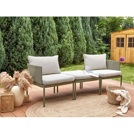 Conjunto de sala de estar 2 plazas modular de metal verde oliva blanco sofás cojines mesa Terracina (1/5)