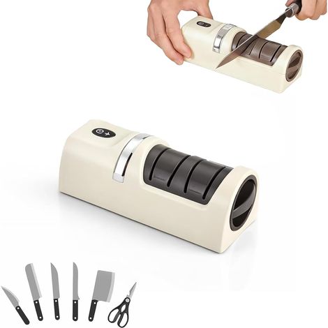 Affilacoltelli elettrico portatile per uso domestico, ideale per la cucina. Affilacoltelli elettrico ricaricabile con abrasivo diamantato a 2 fasi, per frutta. (1/5)