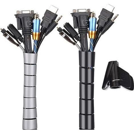 Schwarz und Grau, Kabelkanal 2er Pack, Flexibles Sortiment 2x3M PE Kabelmanagement Kabel Organizer zum Ordnen oder Verstecken von Kabeln, Kabelschlauch (2.8cm Durchmesser und 2.2cm Durchmesser), Organ (1/5)