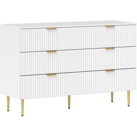 Cassettiera a 6 cassetti, mobile contenitore moderno per camera da letto con maniglie e gambe dorate, 120 x 40 x 76,5 cm, bianca (1/5)