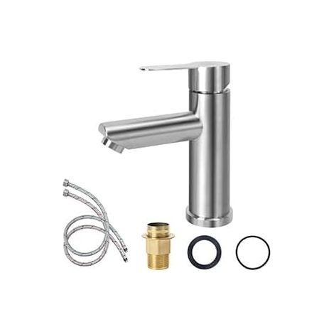 Brushed Silver Bathroom Tap for Washbasin Stainless Steel (1/5)