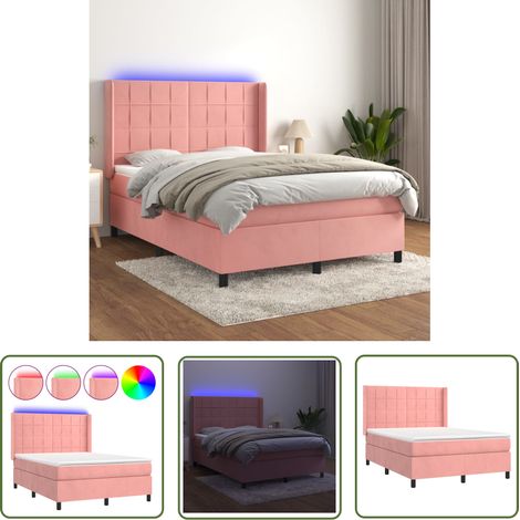 The Living Store Boxspringbett mit Matratze & LED Rosa 140x190 cm Samt - Boxspringbett - Samtbett - Kinderzimmerbetten - Jugendzimmer - Rosa Bett (1/5)