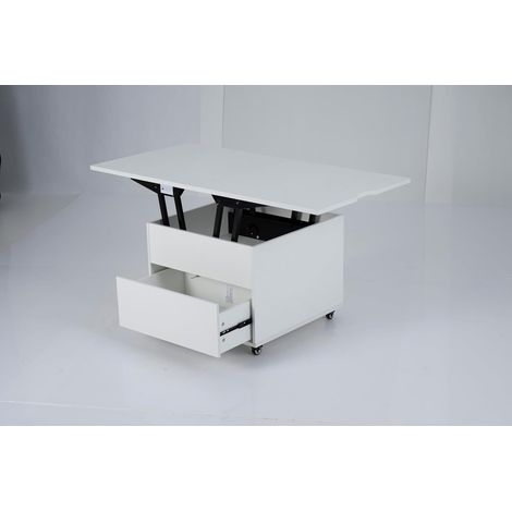 COSTWAY Tavolino da Caffè con Piano Sollevabile, Tavolo Moderno 3 in 1 Pieghevole con Contenitore Nascosto, Cassetto e Ruote Girevole 360°, Tavolino Versatile per Soggiorno e Ufficio (Bianco) (1/5)