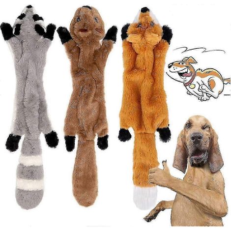 Lot de 3 jouets à mâcher couineurs pour chien (25-26 cm), sans rembourrage, en peluche, idéal comme petit cadeau. (1/4)