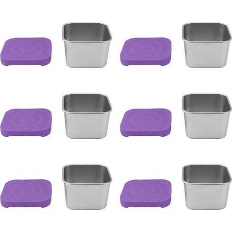 6-teiliges Saucentopf-Set aus Edelstahl 304, auslaufsicher und wasserdicht, ideal für Salatdressings, Picknicks, Mittagessen und Reisen – Lila (1/5)