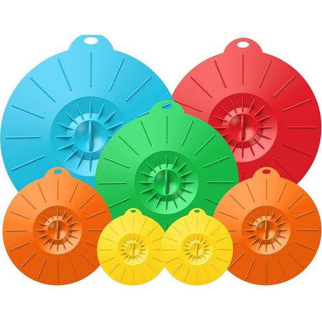 Couvercles anti-débordement - Couvercles en silicone - Réutilisables pour bols et casseroles - Compatibles lave-vaisselle et micro-ondes - Lot de 7 (1/5)