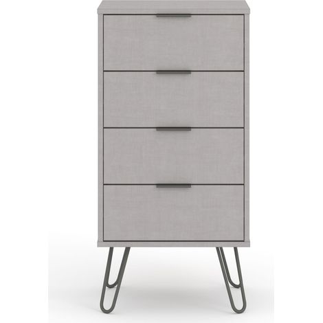 4 Drawer Narrow Chest of Drawers - Textured Manufactured Board/Metal - 45 x 39.5 x 90.3 cm - Grey (1/4)