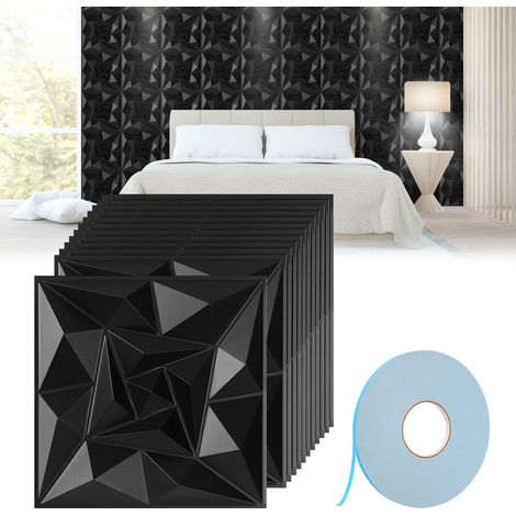 Jiubiaz 3030cm 3D Wandpaneele Schwarz Wirbel Design PVC Selbstklebende Wanddeko Kunstvoll (1/5)