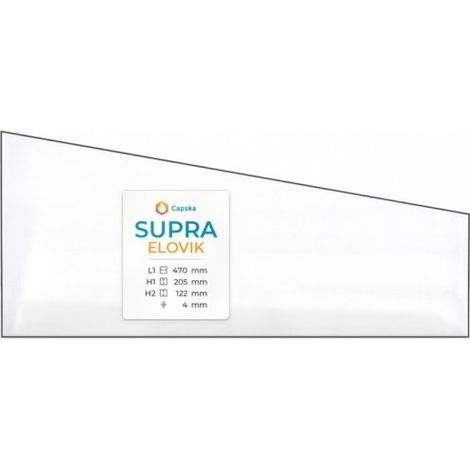 Vitre Supra ELOVIK - Verre Trapèze rectangle Côté gauche pour poêle à bois - 470 x 205 / 122 mm (L1 x H1/H2) - 4 mm (1/4)