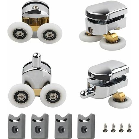 ( 23mm)Roulettes Doubles de Rechange Lot de 4 Roulettes Doubles Roues de Fixation de Rechange Roulette Porte Coulissante Galet Porte Rouleau Roulette Roue Roulettes pour Porte de Douche-Crezuo (1/5)