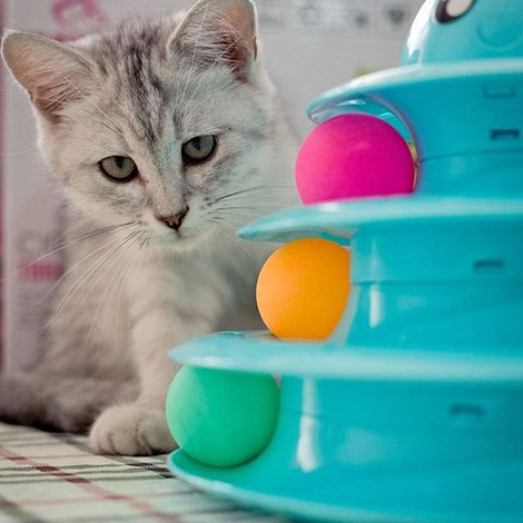 Juguete para gatos de 3 niveles, juguete para gatos con tres pelotas, juguete interactivo para gatitos