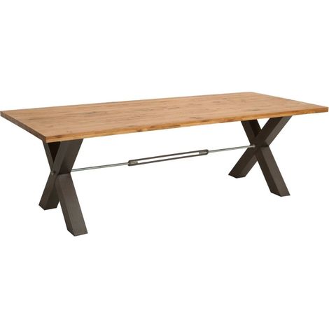 Tavolo da pranzo CAVARA – Rovere selvaggio e metallo nero – 240 cm – Stile industriale