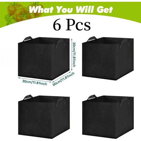Set 6 sacchi coltivazione quadrati 30×30×30 cm, tessuto spesso traspirante con manici rinforzati, riutilizzabili. Adatti per balconi, terrazze, giardini interni ed esterni. Forma quadrata aperta ideal (1/5)