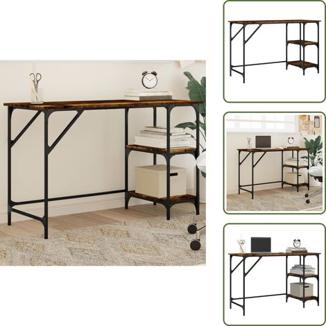 The Living Store Bureau chêne fumé 120x50x75 cm métal et bois d'ingénierie - Bureau Chêne Fumé - Bureau Informatique - Meuble De Bureau - Bureau Design - Bureau Moderne