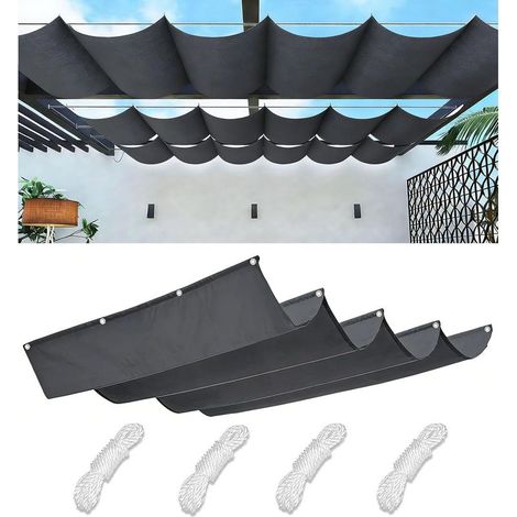 Toile d'ombrage rétractable, imperméable, à vagues, multicolore, de 1,2 x 3 m, grise, protection UV, pour jardin, terrasse ou balcon. (1/5)