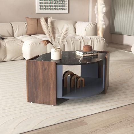 DESMIU Table basse avec 1 niche de rangement, finition marbrée, pour salon, en panneau de particules, noir, 96,5 × 63 × 40 cm (1/5)