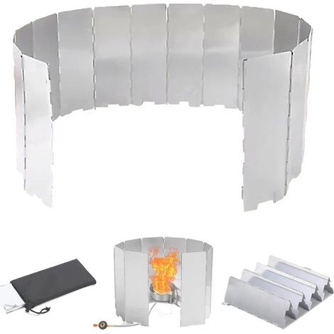 Pare-vent pour réchauds de camping, pare-vent pliable en 16 parties pour réchauds à gaz d'extérieur, pare-vent en aluminium pour le camping, les barbecues et les pique-niques (1/5)