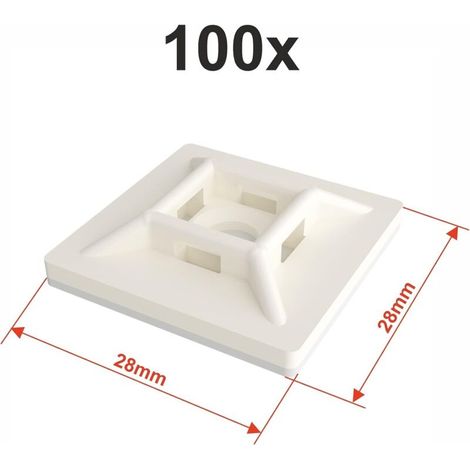 100 pezzi di basi adesive per fascette, 28 mm x 28 mm, bianche, fascette autoadesive, supporto in plastica per fascette, base per fascette. (1/4)