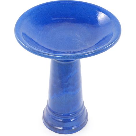 CHICFURN Bain d'oiseaux en céramique bleu saphir fait main, vasque 31,5 cm, hauteur 38 cm, résistant au gel et aux intempéries, pour jardin, terrasse, balcon et entrée (1/5)