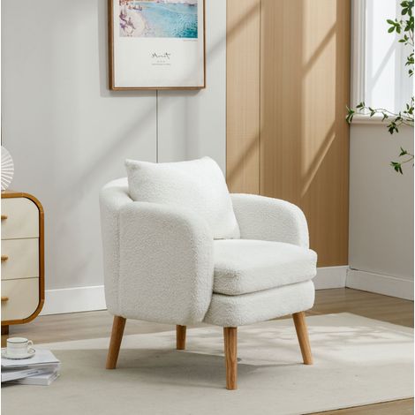 Fauteuil 71x72x71 cm en tissu peluche blanc, avec coussin, design moderne pour salon FloraGrace (1/5)