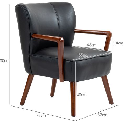 Fauteuil relax rembourré à bras, piètement bois, housse simili cuir, siège d'appoint chic pour séjour et chambre (1/5)