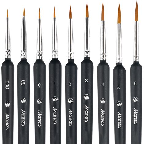 Ensemble de 9 pinceaux ronds et pointus pour la peinture de précision, idéal pour les miniatures, la peinture artistique, l'acrylique, l'aquarelle, l'huile et le nail art. (1/5)