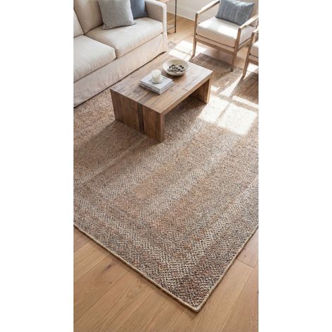Tapis en jute Tapis Cosmo  - 150x150cm, Square - 80% Jute, 20% Coton - Tissé main - Marron