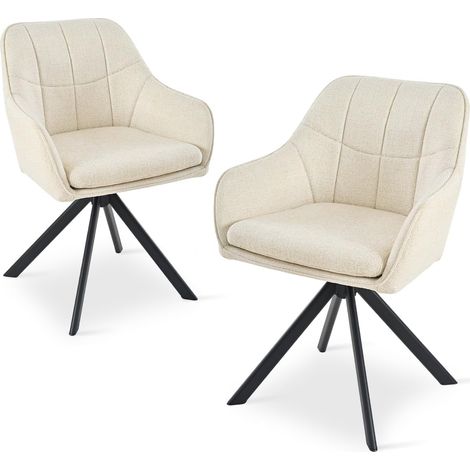 360° swivel dining chairs with ergonomic backrest, double extra-thick seat and sturdy metal base - Set of 2 - white-Chenille
