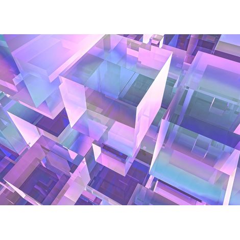 papier peint panoramique cubes 3D violet et bleu - Komar (1/3)