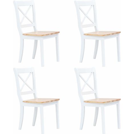 vidaXL Sillas comedor 4 uds madera maciza caucho blanco y madera claro (1/4)