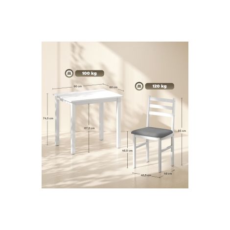 Table à manger blanche avec 2 chaises rembourrées en MDF, gain de place pour cuisine, studio et salle à manger (1/5)