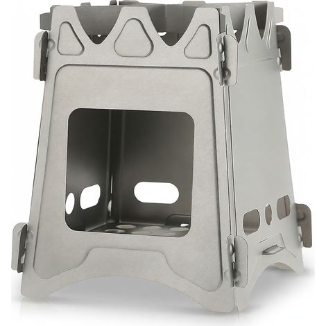 Estufa de camping portátil, plegable y ligera de titanio para quemar leña, ideal para senderismo, supervivencia, cocinar, picnics y caza. (1/5)