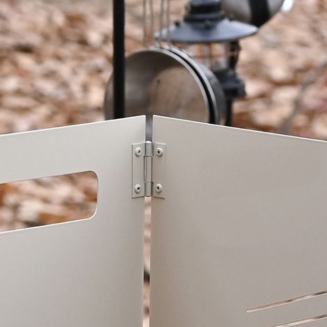 Pare-vent pliable de camping en acier au carbone, portable, résistant à la chaleur sur 3 côtés, design ergonomique, blanc. (1/5)
