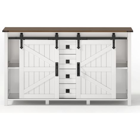 GagaBuffet 137 cm blanc Ă portes coulissantes et 4 tiroirs (1/5)