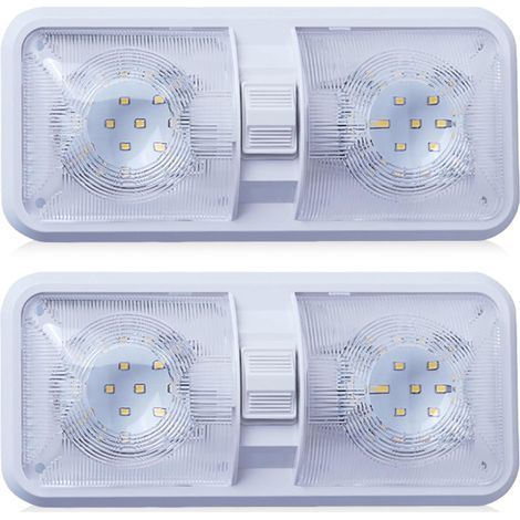 Lot de 2 plafonniers 48 LED pour voiture 12 V Super lumineux 600 lm Avec interrupteur Lumière blanche Éclairage intérieur LED pour voiture, camping car, bus, caravane, bateau (1/5)