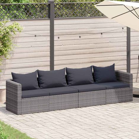 vidaXL Meuble de jardin 4 pcs avec coussins Gris Résine tressée (1/5)