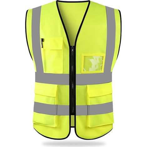 Gilet De Sécurité Réfléchissant Haute Visibilité Vêtements Travail Gilet Veste Zip Brace Sécurité Téléphone Mobile Titulaire D'identité De Poche 3D (1/5)