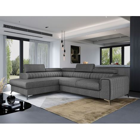 Ecksofa mit Schlaffunktion Sofa ELENI Stoff Sawana Grau Ottomane Links (1/4)