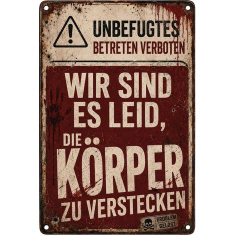 Plaque décorative d'Halloween - 30 x 20 cm - Avec inscription d'avertissement amusante - En métal - Pour porte d'entrée, jardin, clôture, mur, décoration d'Halloween - Style vintage (1/5)