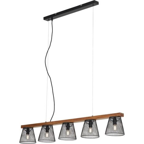 Pendelleuchte Hängelampe retro Gitteroptik 5x E14 25 W Metall-Holz Briloner