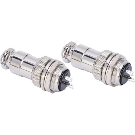 Lot de 2 connecteurs de prise aviation, boîtier en alliage de zinc, connecteurs en cuivre plaqué argent, 2 broches (1/5)