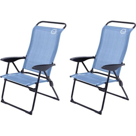 Lot de 2 fauteuils de camping inclinables 5 positions – Structure acier renforcé – Assise textilène – Dimensions 70 x 105 x 62 cm – Bleu – O'Camp