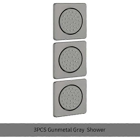 Pommeau de douche massant en laiton doré rose, pommeau de massage latéral pour baignoire SPA, pommeau de douche corporel, ensemble promotionnel carré gris chromé noir 3 pièces (1/5)