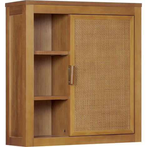 Teamson Home Hatteras Wall Cabinet with Open and Closed Storage Shelves, Contemporary Bathroom Furniture, Natural Finish (1/5)