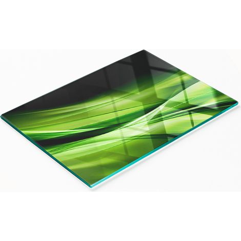 Tabla decorativa de cristal para servir aperitivos, dise帽o de olas verdes, 80x52 cm.