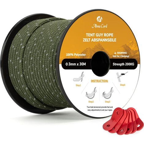 Cord 30M Corde de Tente Réfléchissante 3mm Camping 6Pcs Tendeur Corde (1/5)