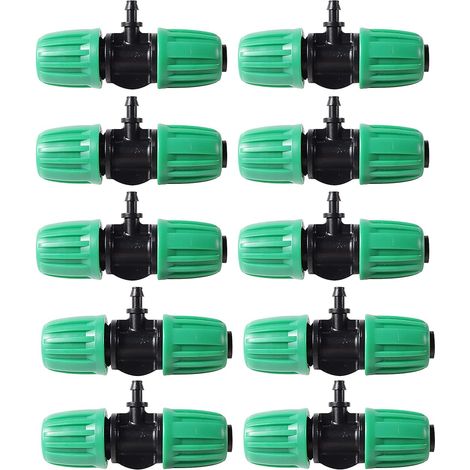 10 Raccord En T, Barbules 13 Mm Et 4 Mm, Plastique Dur, Pour Irrigation Goutte À Goutte (1/5)