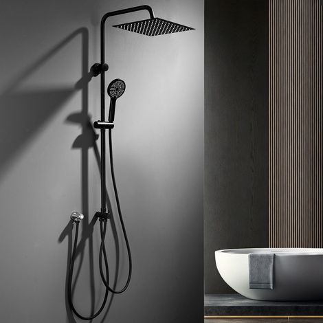 AIHOM colonne de douche sans mitigeur,Acier inoxydable avec Douchette Salle de Bain Réglable en Hauteur, Ensemble Douche Pluie Murale sans Robinet, Pommeau Douche SUS304 30x30 cm Noir