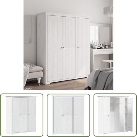 The Living Store Kleiderschrank BODO Weiß 146x53,5x173 cm Massivholz Kiefer - Schlafzimmermöbel - Kleiderschrank - Garderobe - Französischer Stil - Massivholzmöbel