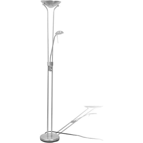 Lampadaire à LED moderne réglable 180 x 25 cm éclairage dual ambiance cosy en acier nickel satiné